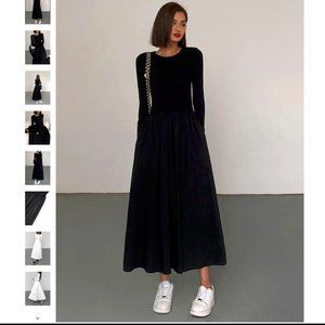 NWT COMMENSE Leisure Pockets Long Sleeve Maxi Dress / Black / Medium
